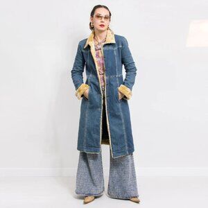 Vintage Y2K Denim Coat with faux fur S/M
